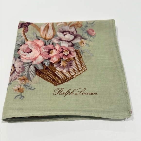 Ralph Lauren Basket Floral Scarf in Green and Pink - Picture 7 of 10